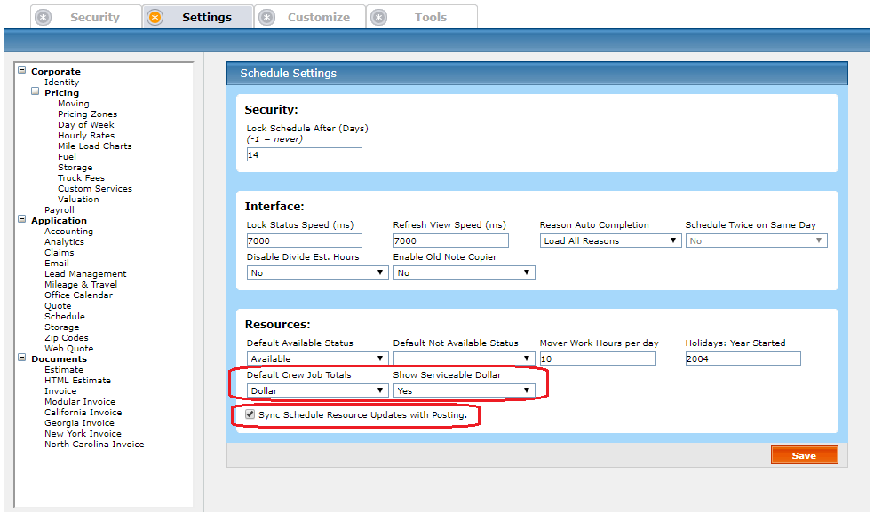 Schedule Settings